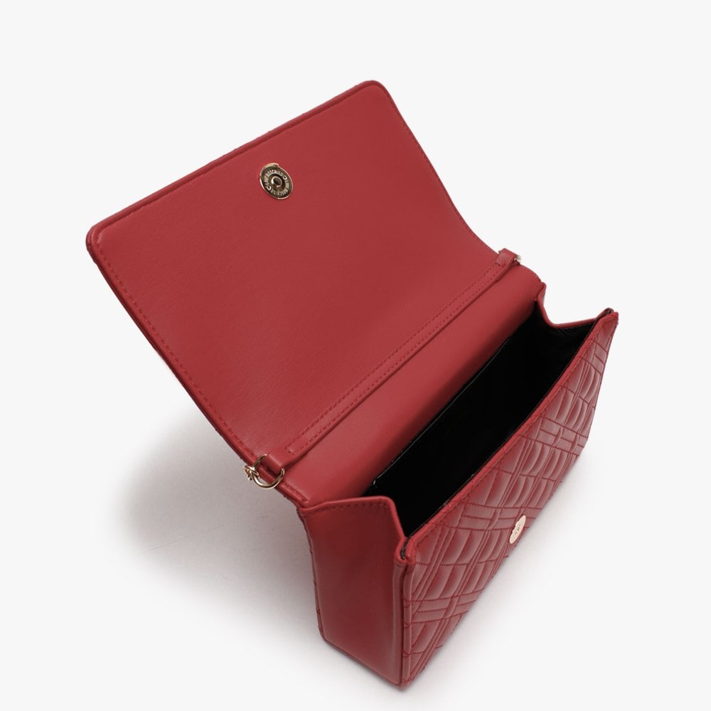 Diamond Quilt Flapover Red Cross-Body Bag