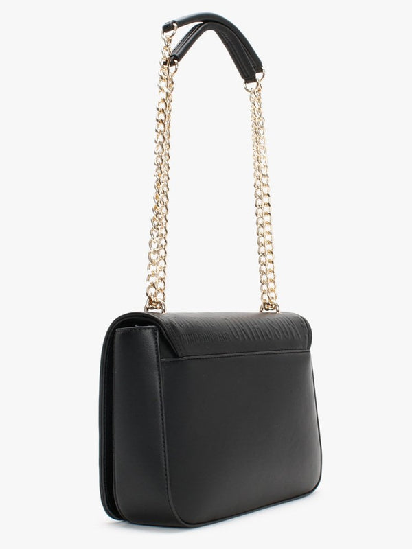 Embossed Logo Black Shoulder Bag