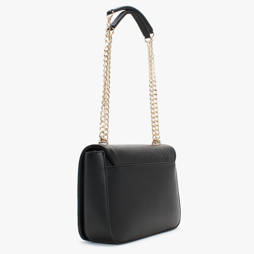 Embossed Logo Black Shoulder Bag