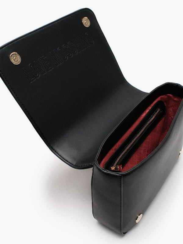 Embossed Logo Black Shoulder Bag