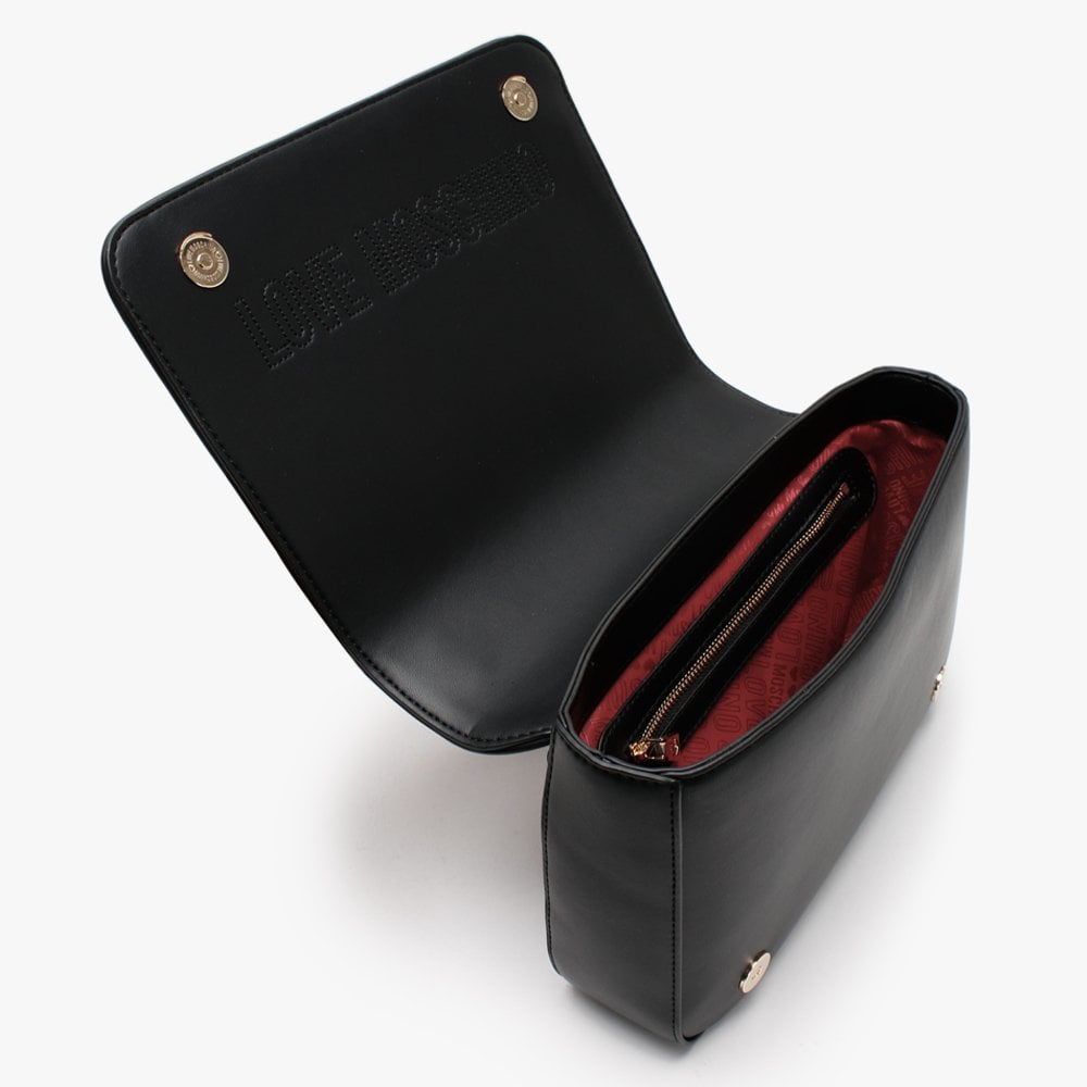 Embossed Logo Black Shoulder Bag