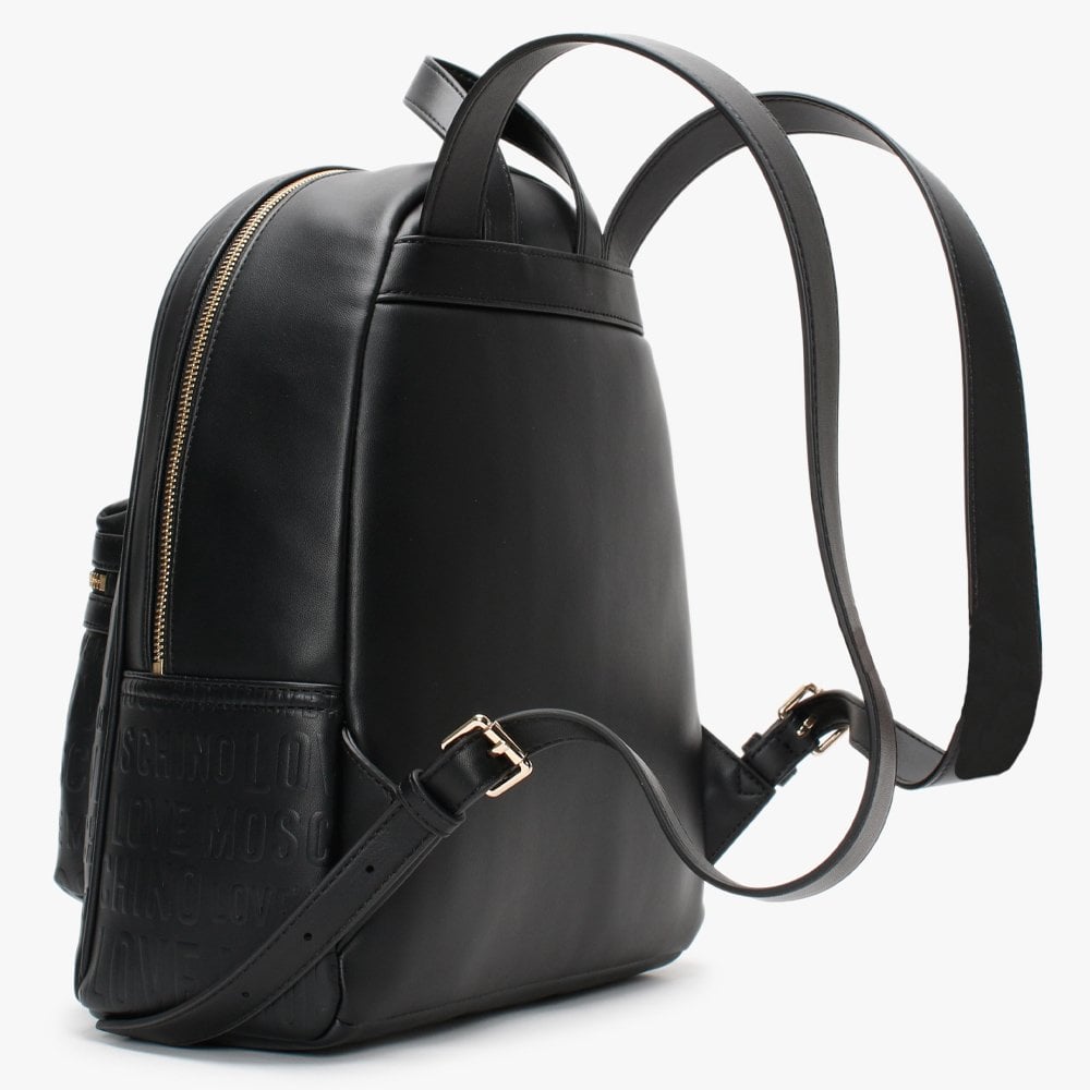 Embossed Logo Black Backpack