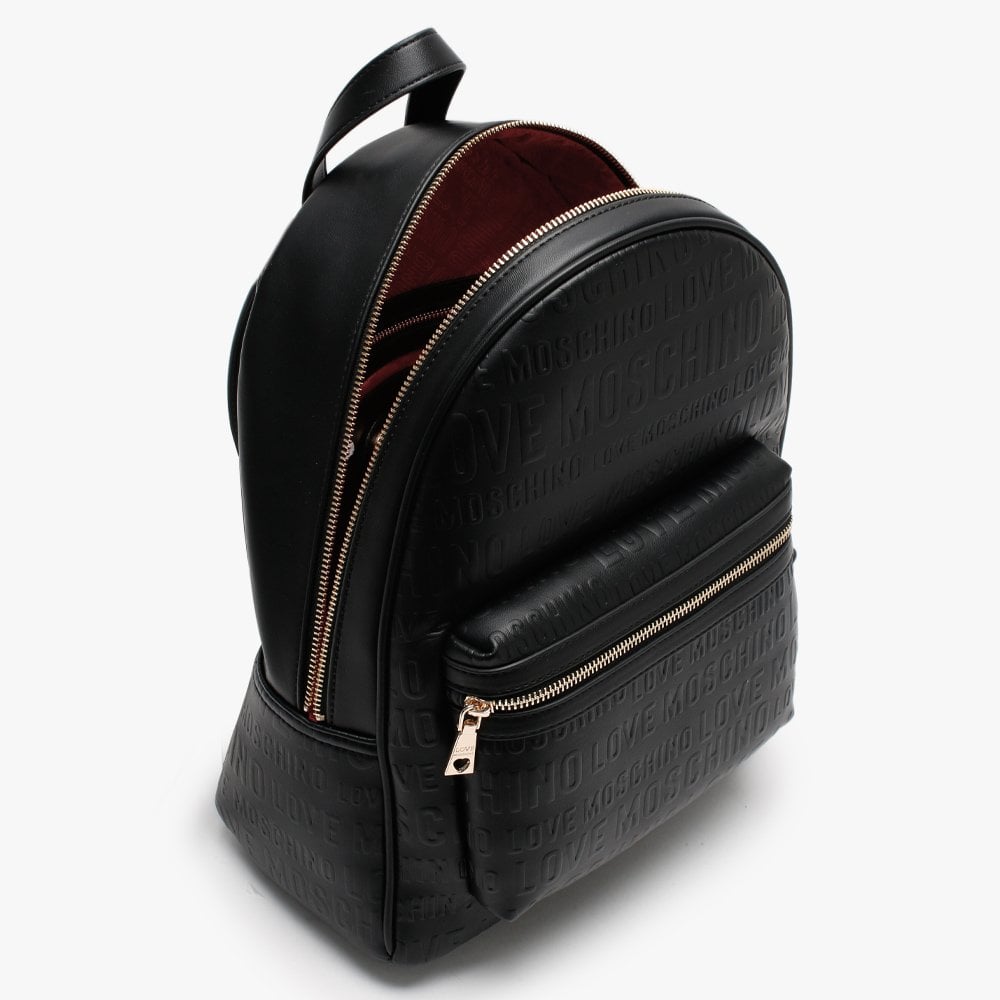 Embossed Logo Black Backpack