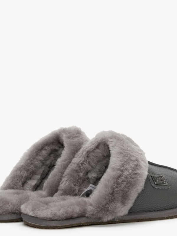 Smoke Leather Sheepskin Closed Mule Slippers