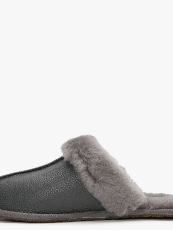 Smoke Leather Sheepskin Closed Mule Slippers