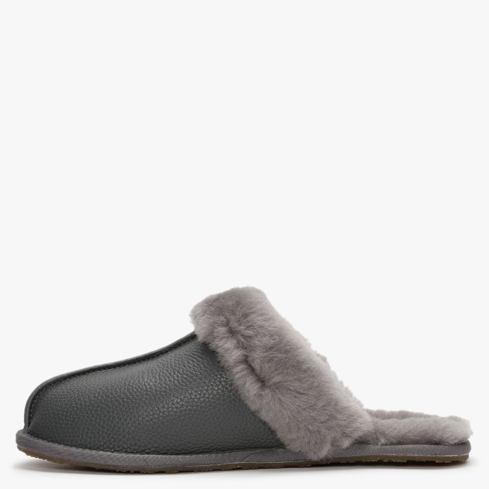 Smoke Leather Sheepskin Closed Mule Slippers