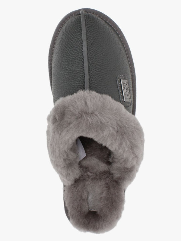 Smoke Leather Sheepskin Closed Mule Slippers