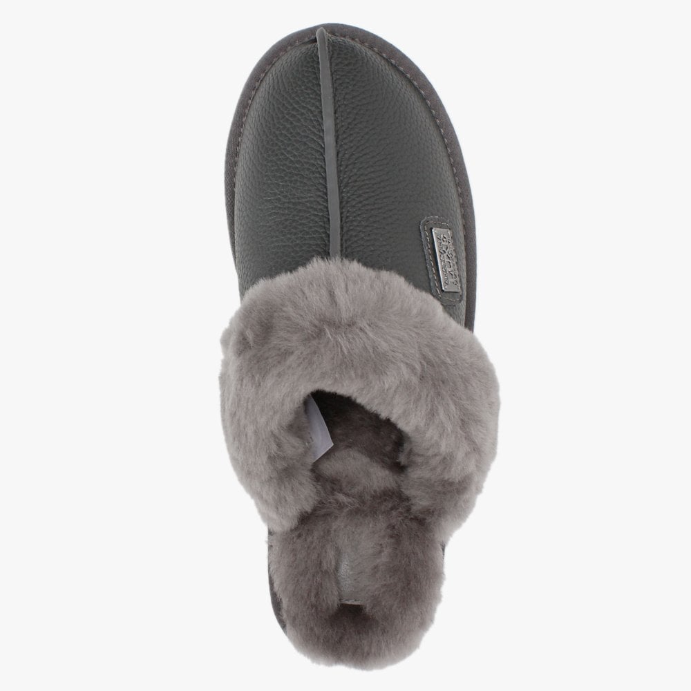 Smoke Leather Sheepskin Closed Mule Slippers