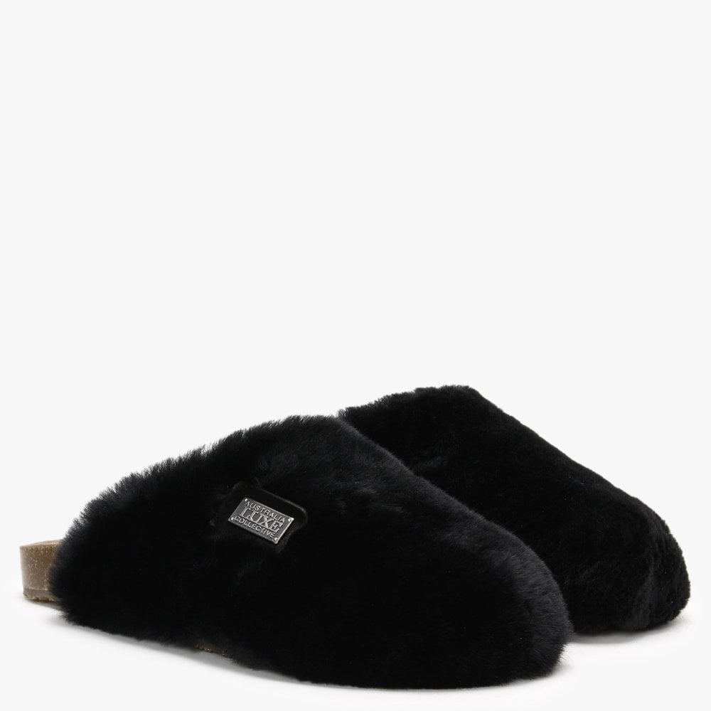Dreamer Black Shearling Mule Slippers