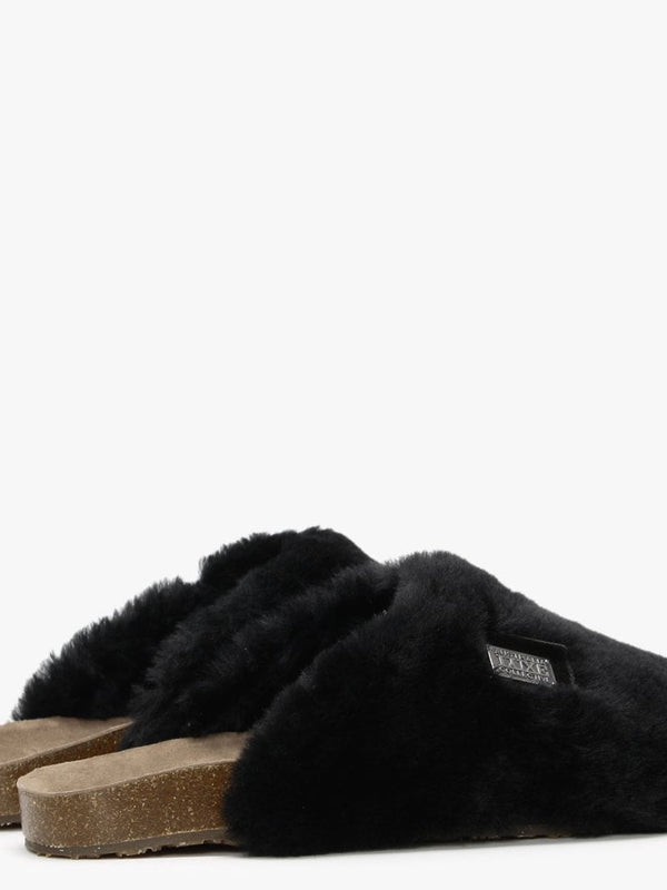 Dreamer Black Shearling Mule Slippers