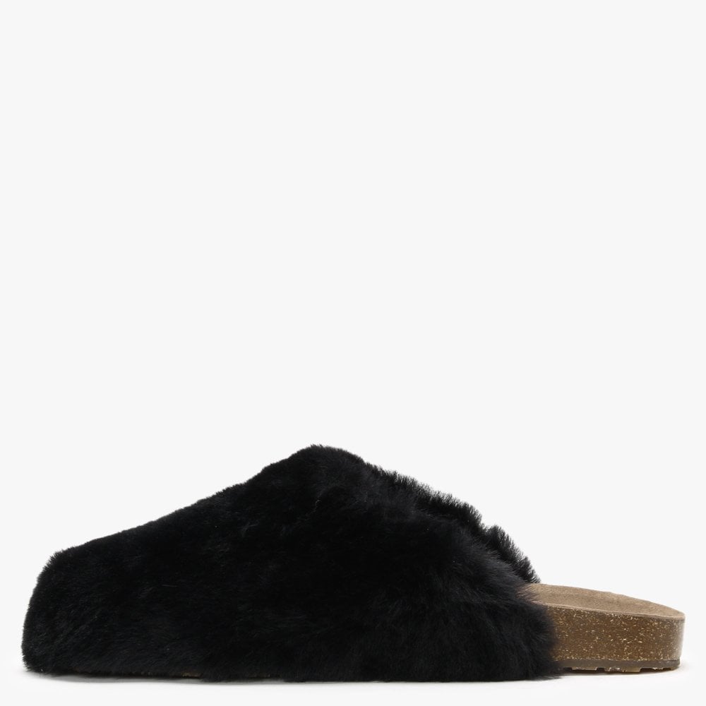 Dreamer Black Shearling Mule Slippers