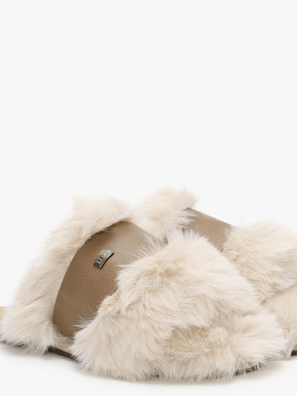 Muchas Luxe Sand Leather & Shearling Mule Slippers