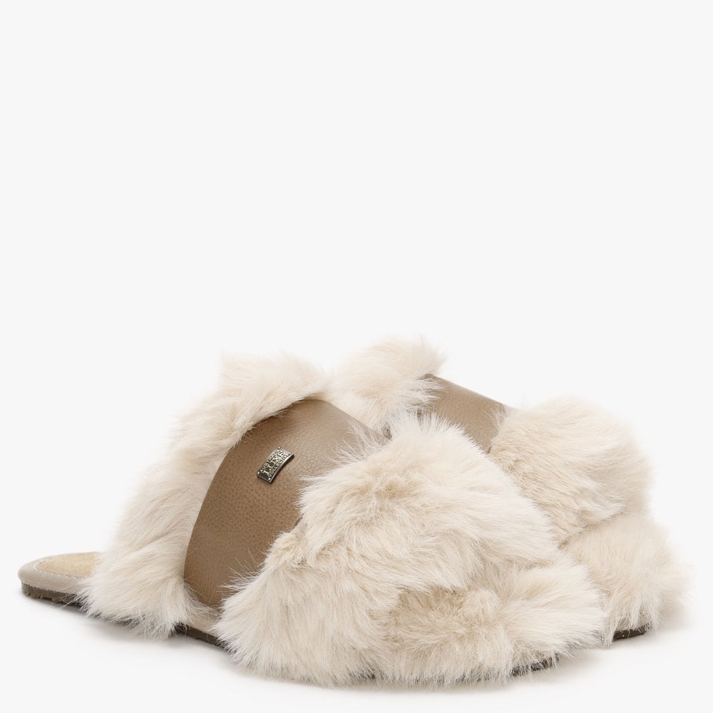 Muchas Luxe Sand Leather & Shearling Mule Slippers