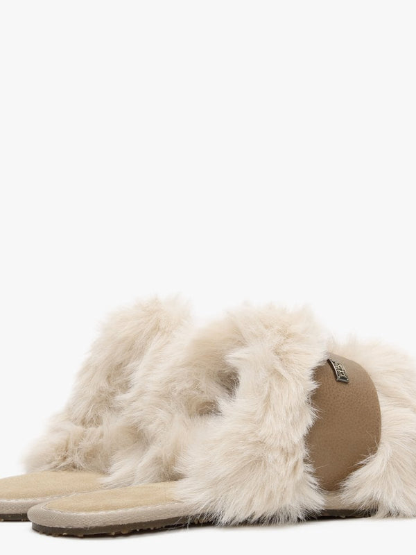 Muchas Luxe Sand Leather & Shearling Mule Slippers