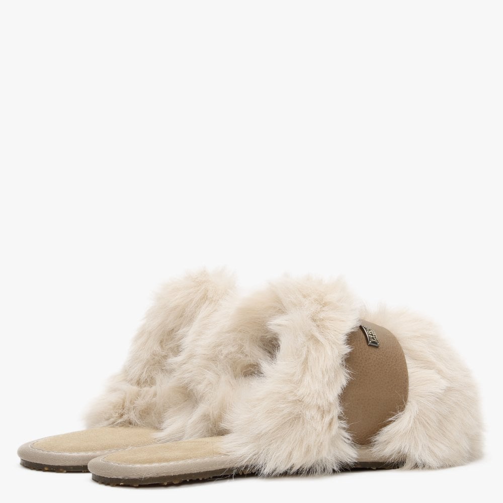 Muchas Luxe Sand Leather & Shearling Mule Slippers