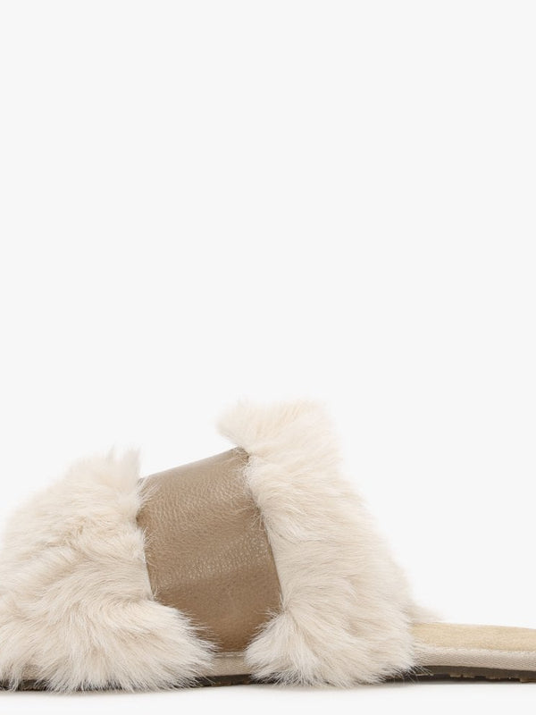 Muchas Luxe Sand Leather & Shearling Mule Slippers