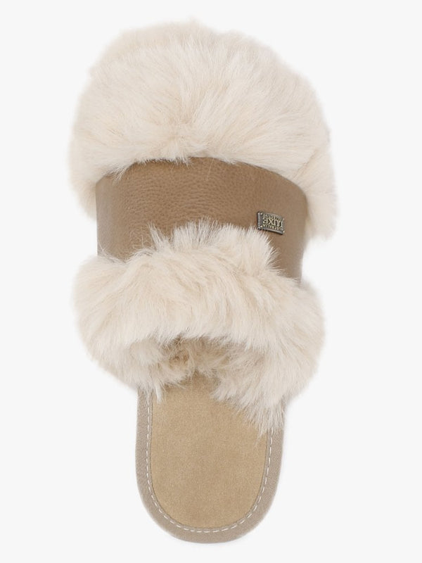 Muchas Luxe Sand Leather & Shearling Mule Slippers