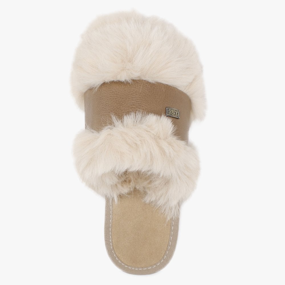Muchas Luxe Sand Leather & Shearling Mule Slippers
