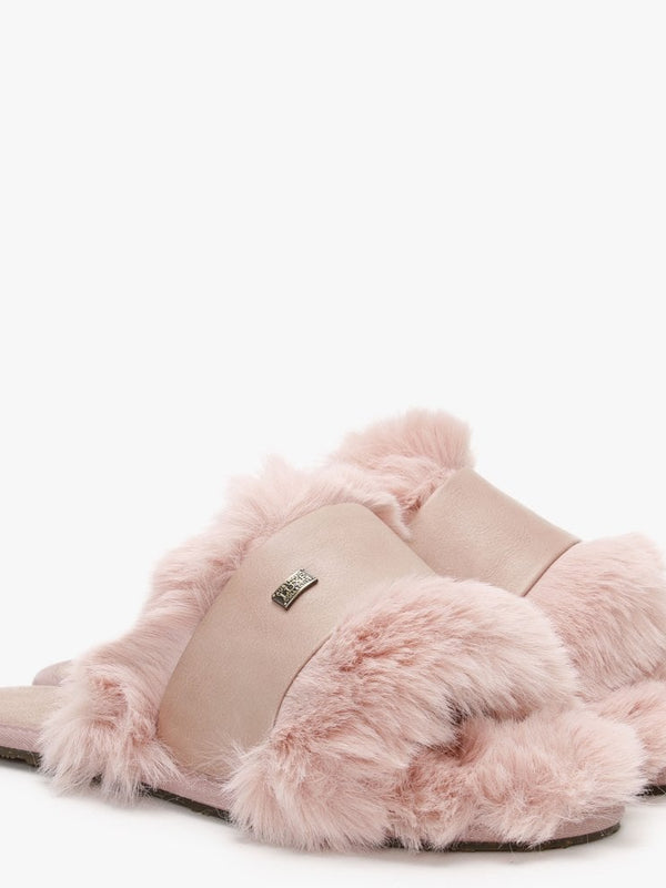 Muchas Luxe Pink Leather & Shearling Mule Slippers