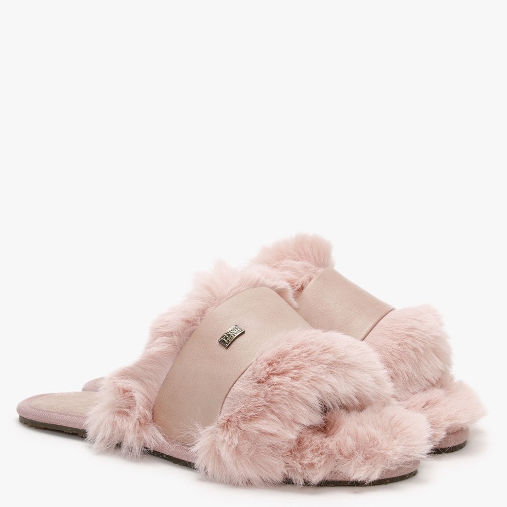 Muchas Luxe Pink Leather & Shearling Mule Slippers