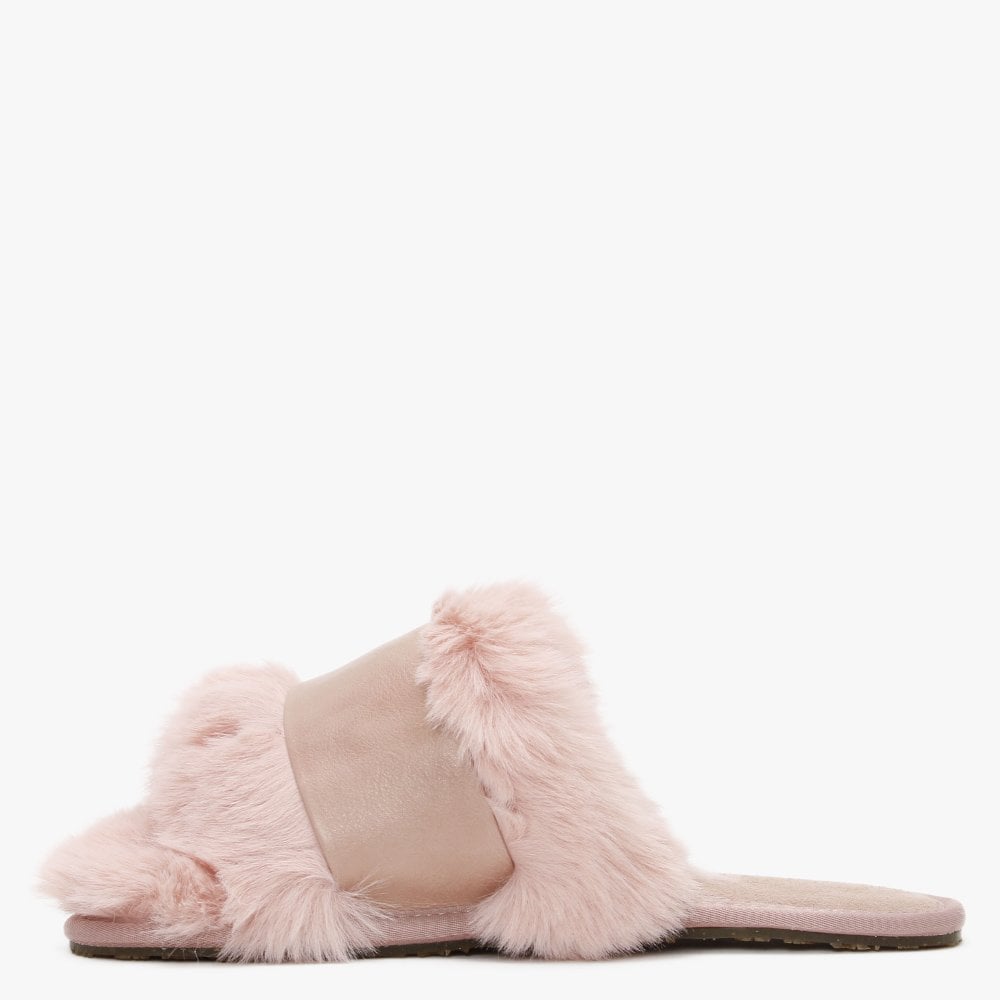 Muchas Luxe Pink Leather & Shearling Mule Slippers