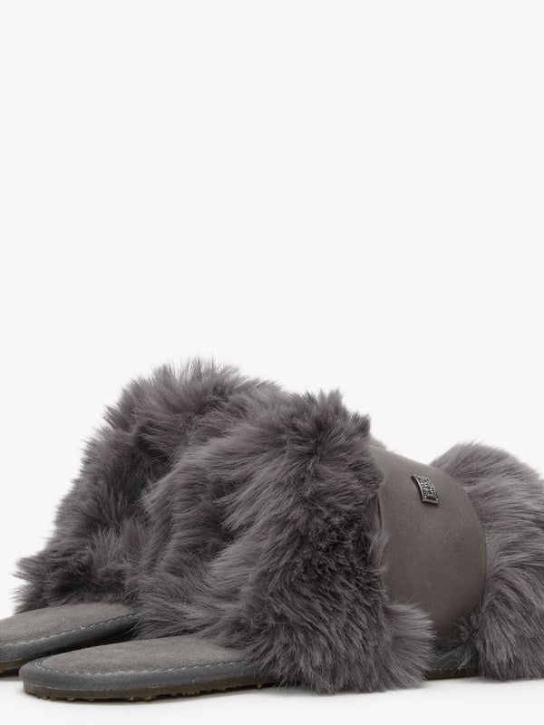 Muchas Luxe Grey Leather & Shearling Mule Slippers