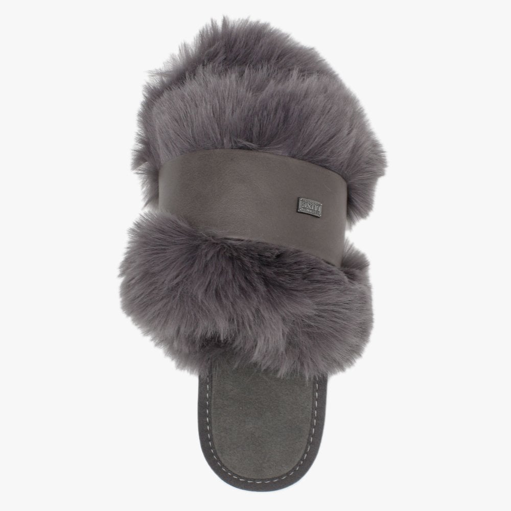 Muchas Luxe Grey Leather & Shearling Mule Slippers