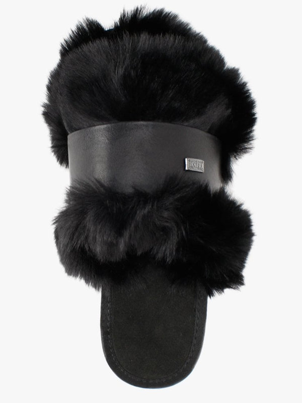 Muchas Luxe Black Leather & Shearling Mule Slippers