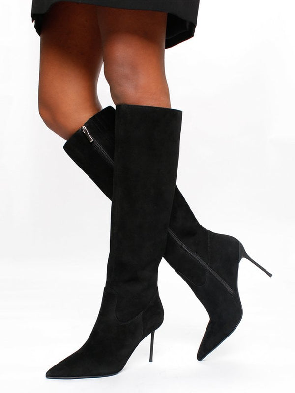 Slimmy Black Suede Knee Boots