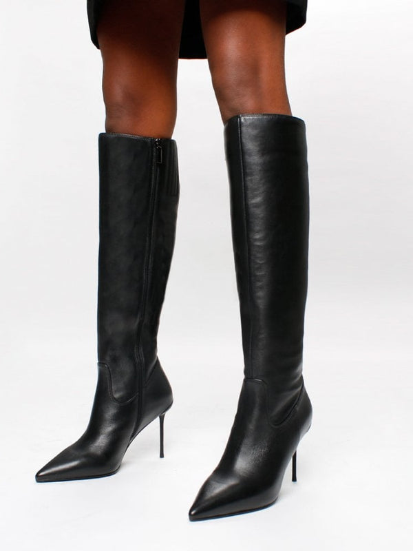 Slimmy Black Leather Knee Boots