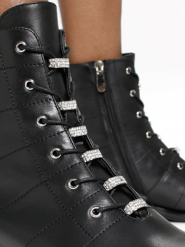 Sace Black Leather Diamante Ankle Boots