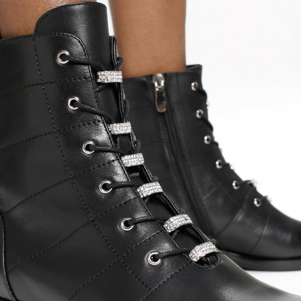 Sace Black Leather Diamante Ankle Boots