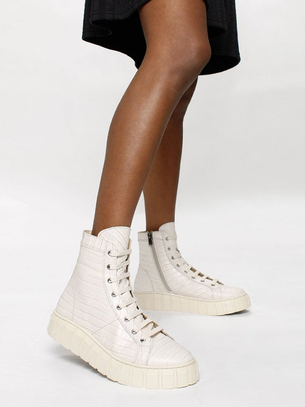 Borep Beige Leather Reptile High Top Trainers