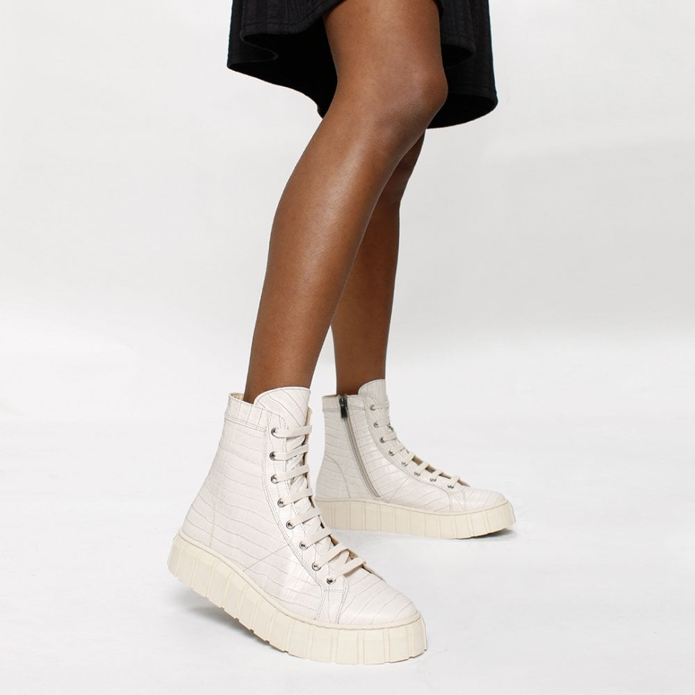 Borep Beige Leather Reptile High Top Trainers