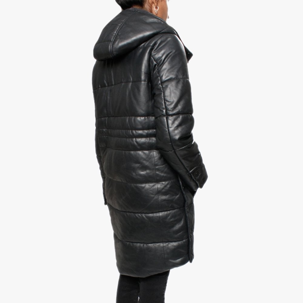 Blitz Black Leather Quilted Long Line Coat