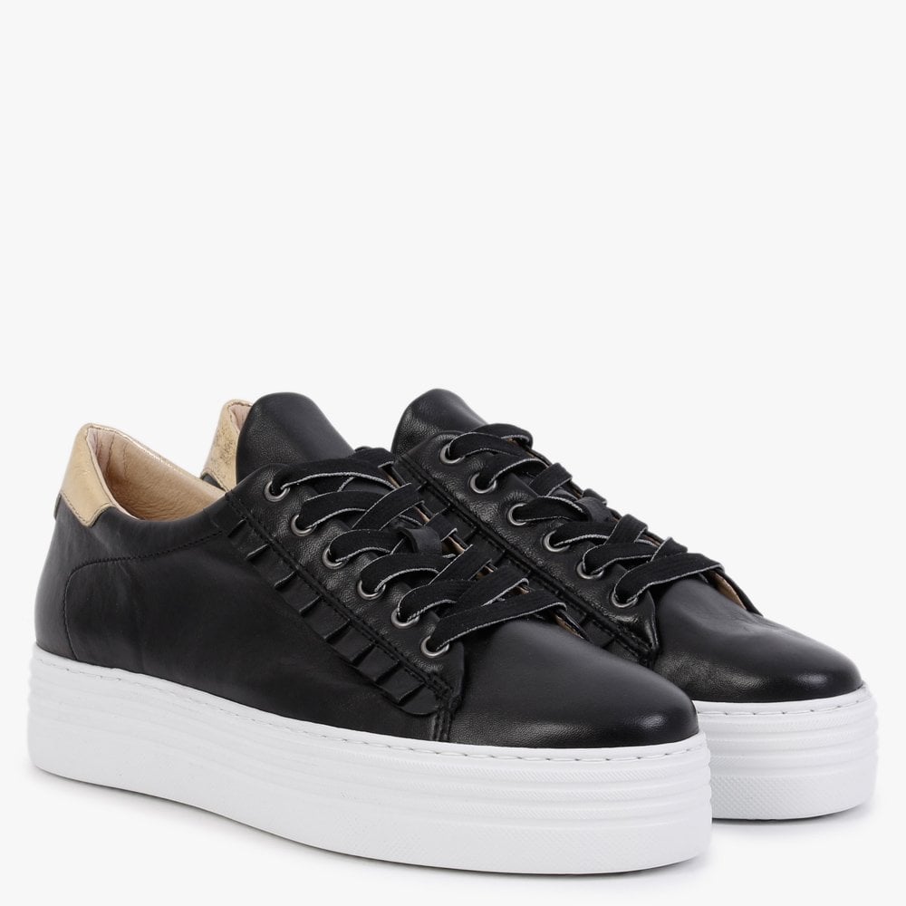 Mewfrill Black Leather Flatform Trainers