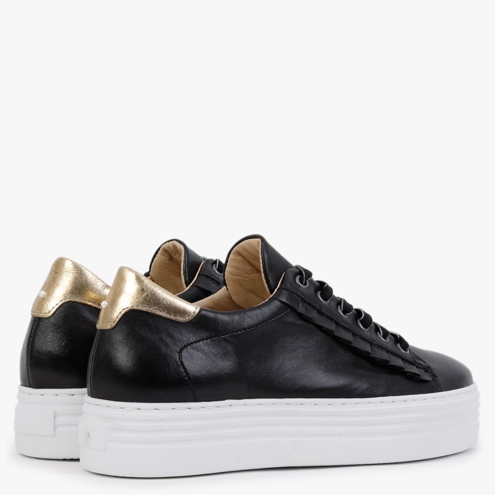 Mewfrill Black Leather Flatform Trainers