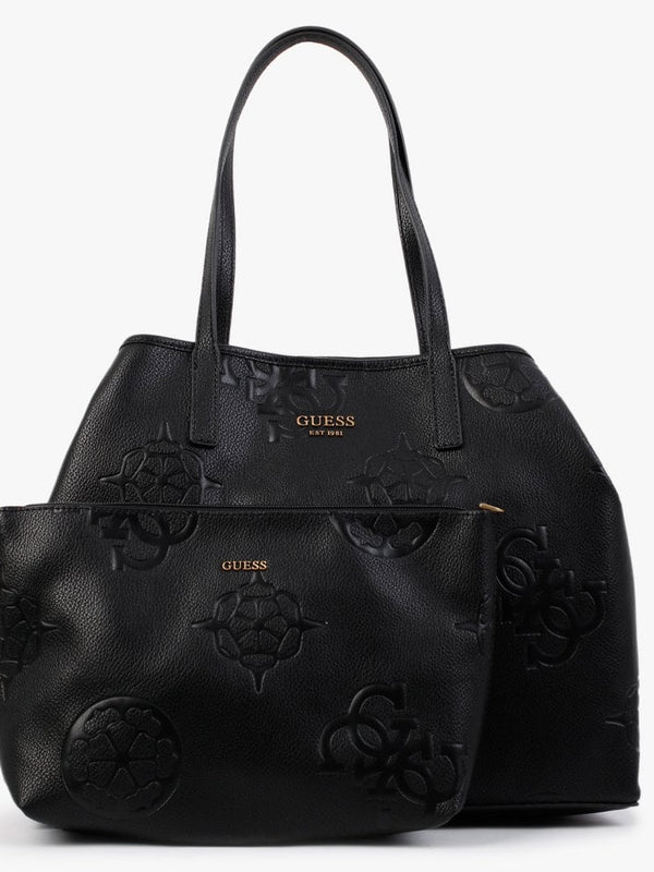 Large Vikky Black Stamp Logo Tote Bag