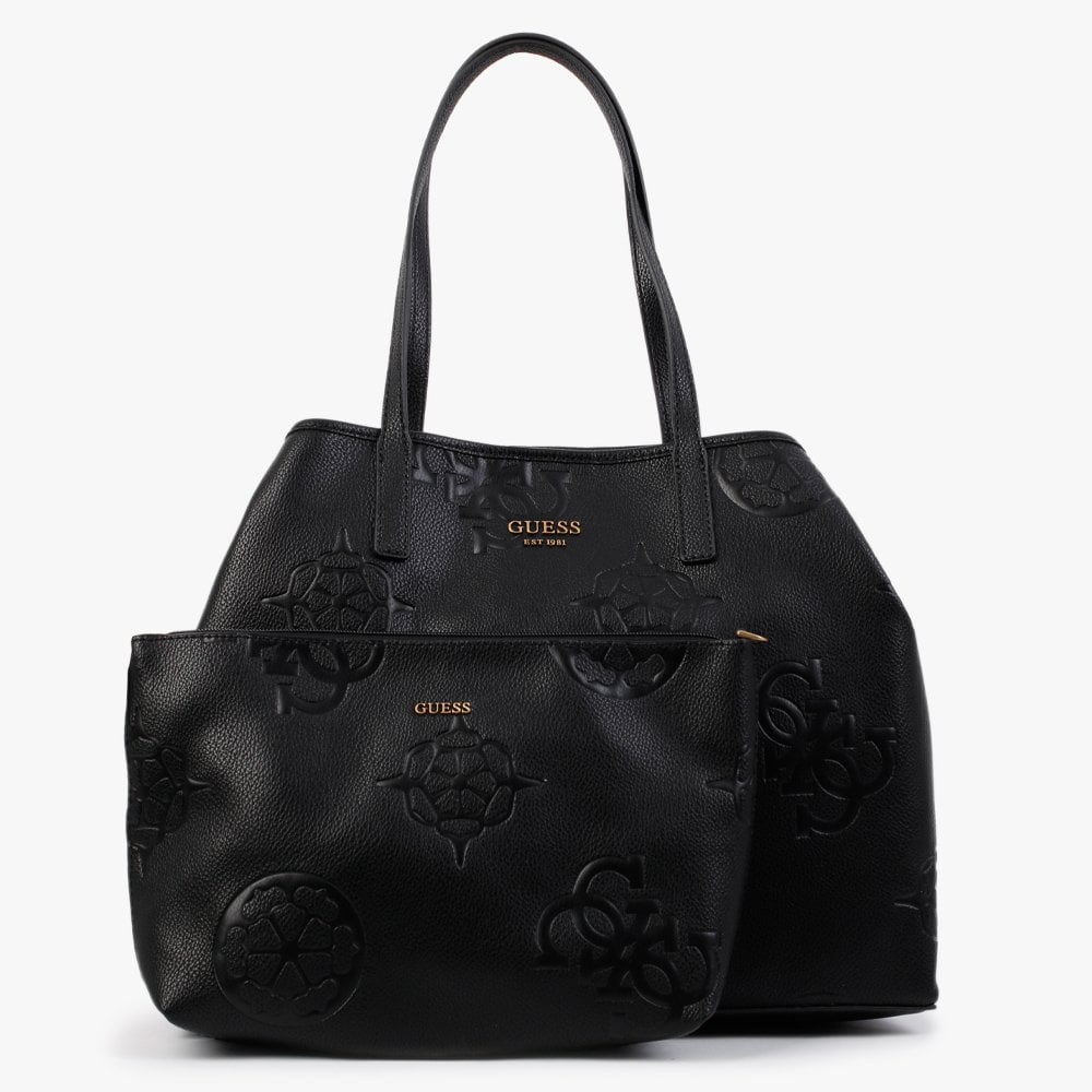 Large Vikky Black Stamp Logo Tote Bag