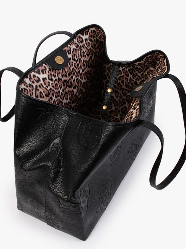 Large Vikky Black Stamp Logo Tote Bag
