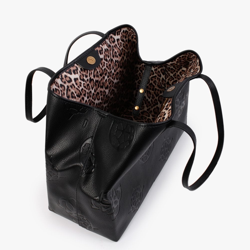 Large Vikky Black Stamp Logo Tote Bag