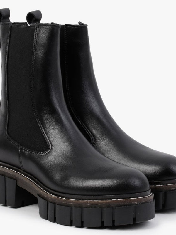 Cicely Black Leather Chunky Chelsea Boots