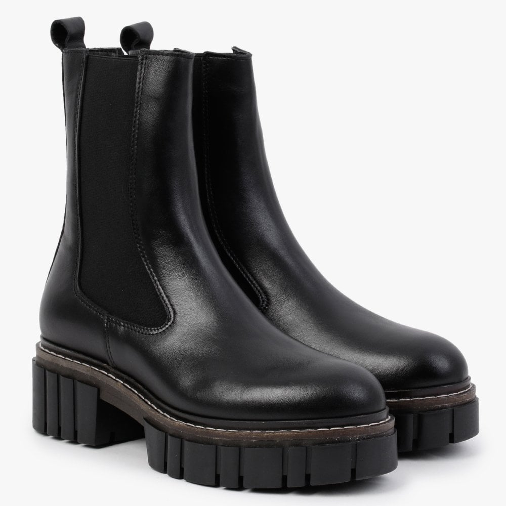 Cicely Black Leather Chunky Chelsea Boots