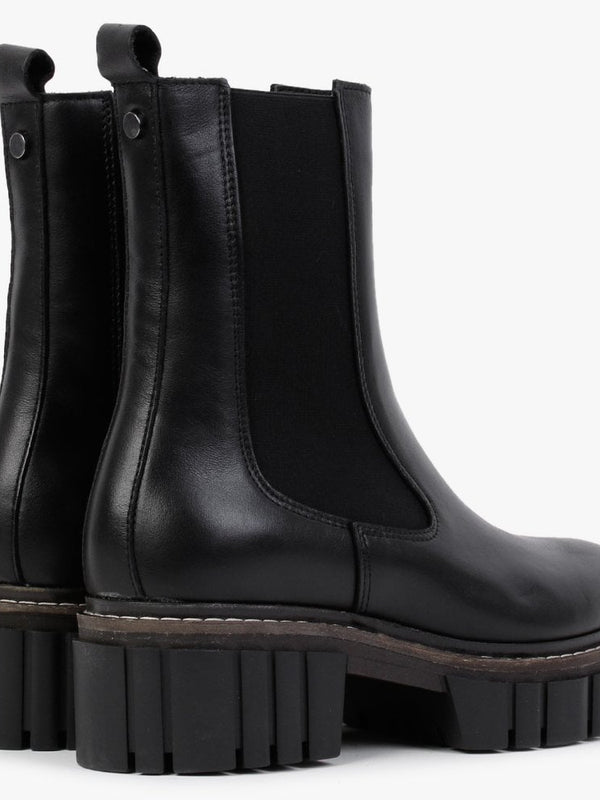Cicely Black Leather Chunky Chelsea Boots