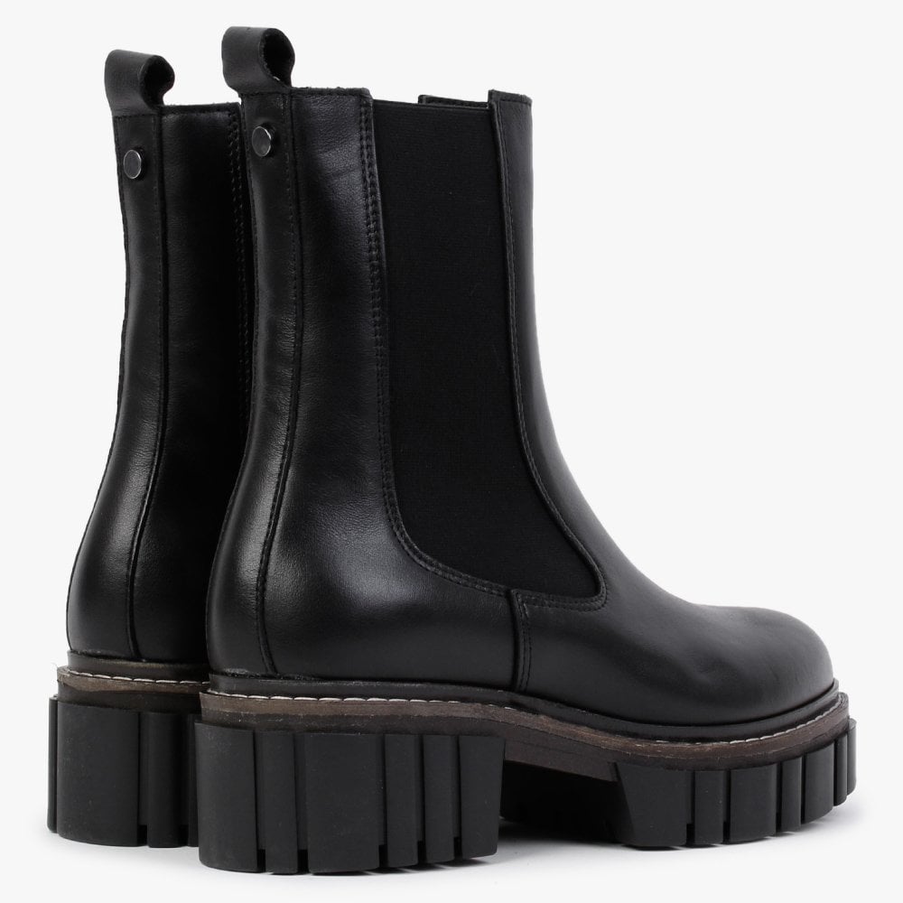 Cicely Black Leather Chunky Chelsea Boots