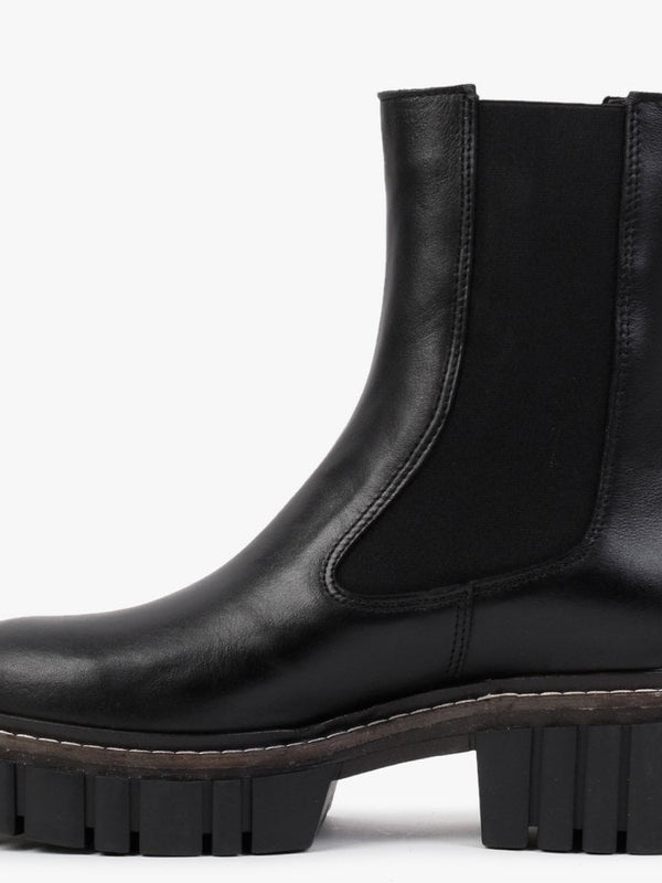 Cicely Black Leather Chunky Chelsea Boots