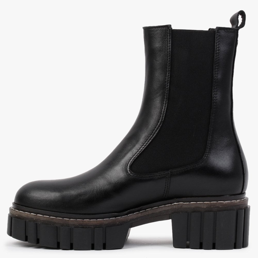 Cicely Black Leather Chunky Chelsea Boots