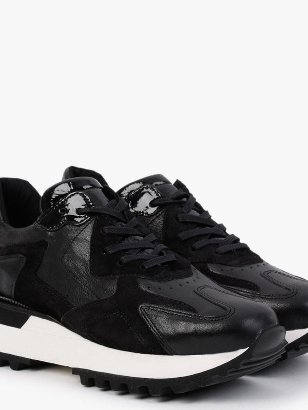 Lovage Black Leather & Suede Trainers