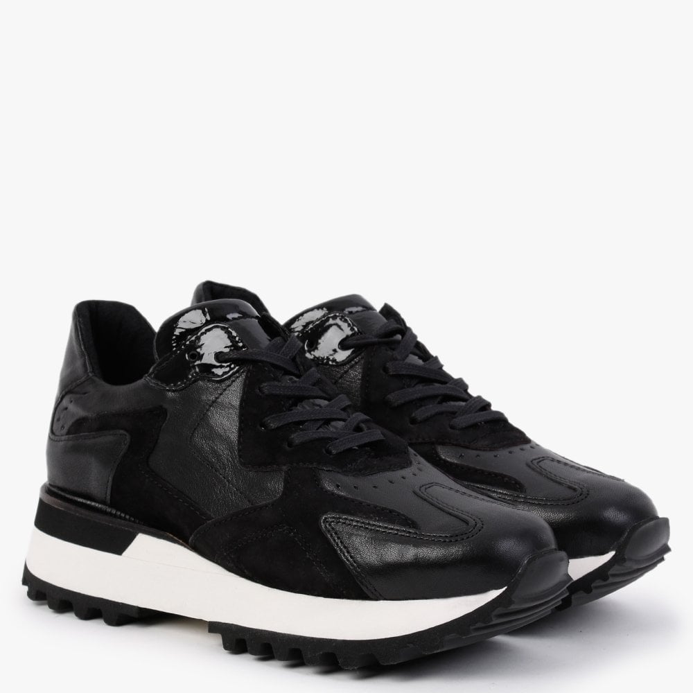 Lovage Black Leather & Suede Trainers