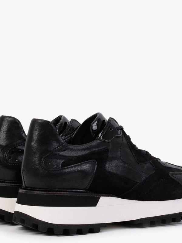 Lovage Black Leather & Suede Trainers
